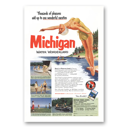 1952 Michigan Water Wonderland Thousands of Pleasures Vintage Magazine Print Ad