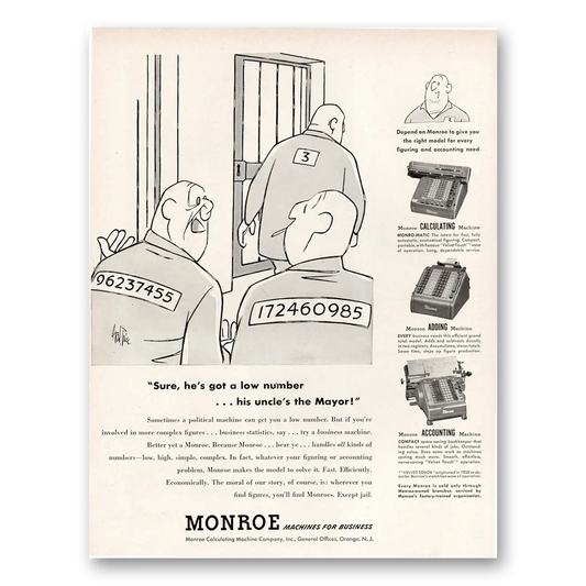 1952 Monroe Calculating Machines Adding Machines His Uncles the Mayor Vintage Magazine Print Ad