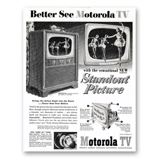 1952 Motorola Television Sensational New Standout Picture Vintage Magazine Print Ad