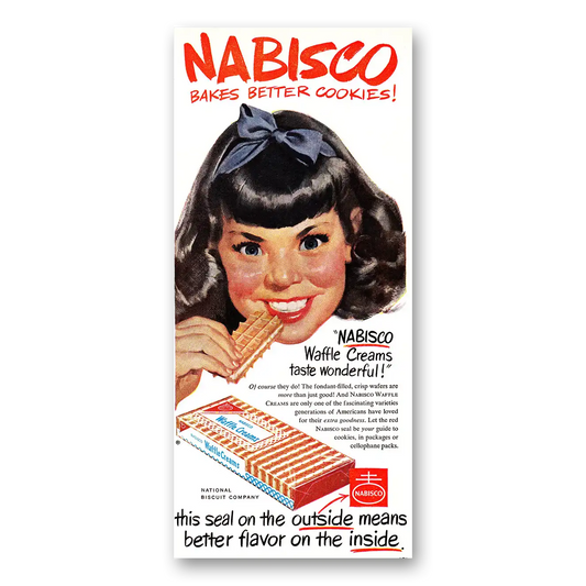 1952 Nabisco Waffle Creams Bakes Better Cookies Vintage Magazine Print Ad