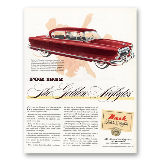 1952 Nash Motors Golden Airflytes Vintage Magazine Print Ad