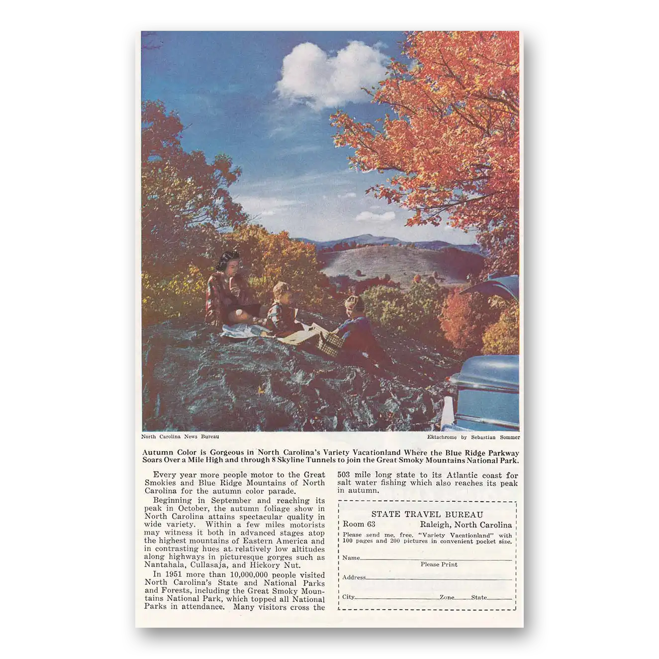 1952 North Carolina Autumn Color Vintage Magazine Print Ad