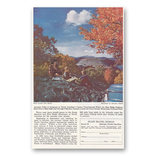 1952 North Carolina Autumn Color Vintage Magazine Print Ad