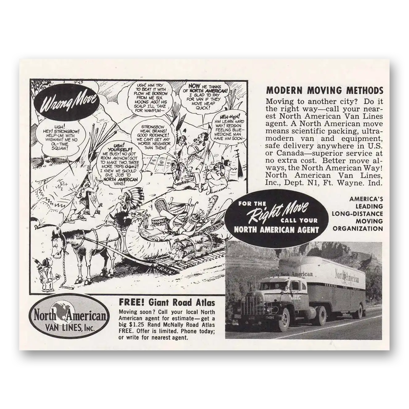 1952 North American Van Lines Wrong Move Right Move Vintage Magazine Print Ad