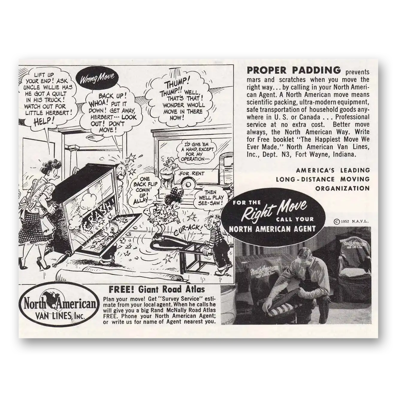 1952 North American Van Lines Proper Padding Vintage Magazine Print Ad