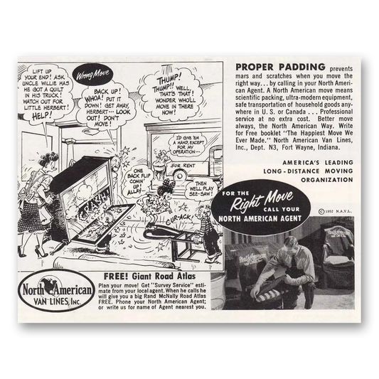 1952 North American Van Lines Proper Padding Vintage Magazine Print Ad