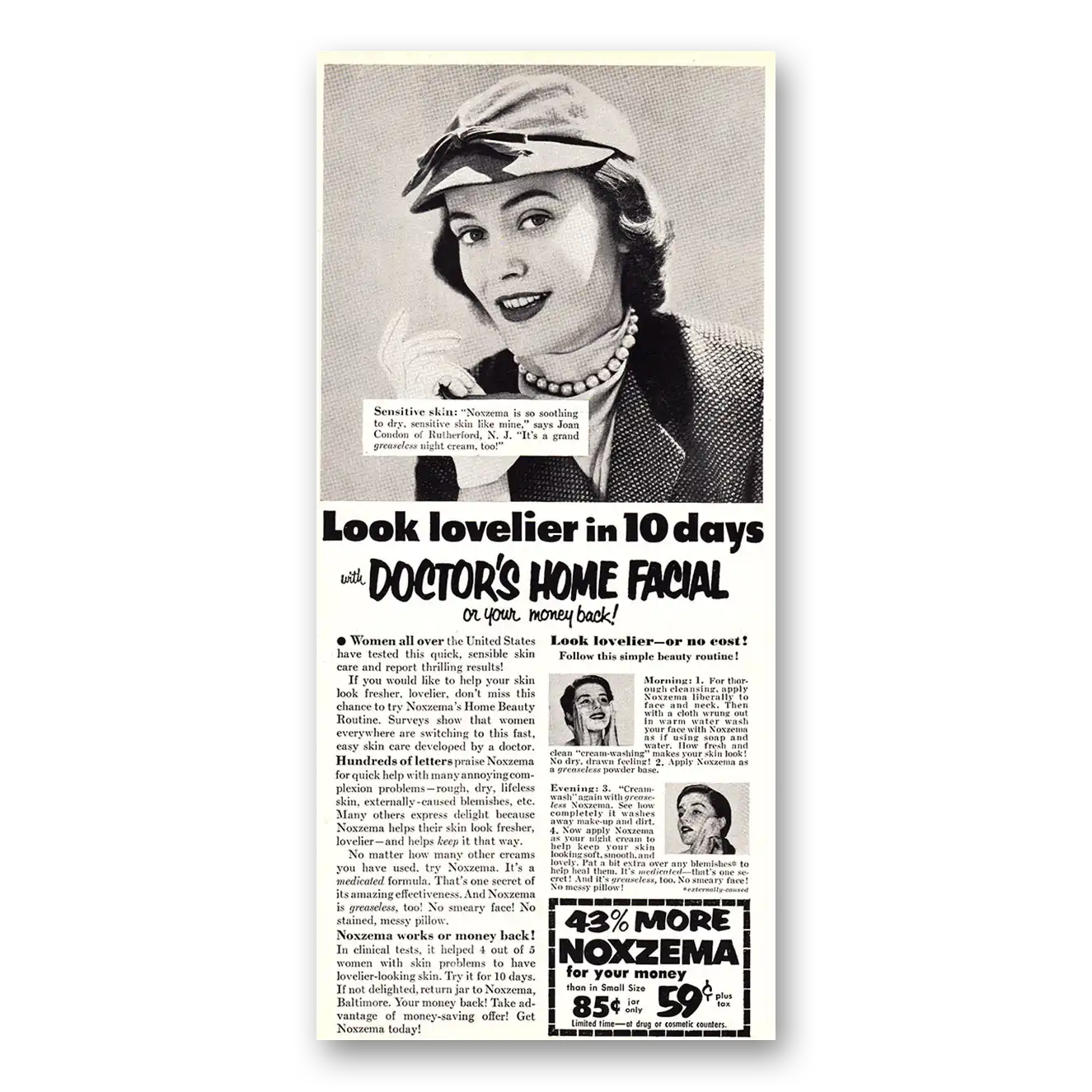 1952 Noxzema Look Lovelier In 10 Days Vintage Magazine Print Ad