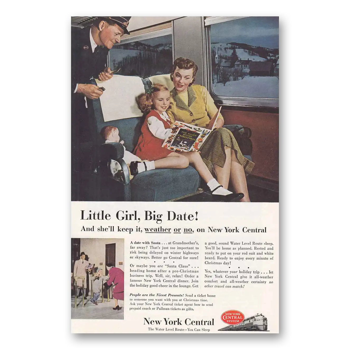 1952 New York Central Little Girl Big Date Vintage Magazine Print Ad