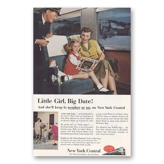 1952 New York Central Little Girl Big Date Vintage Magazine Print Ad