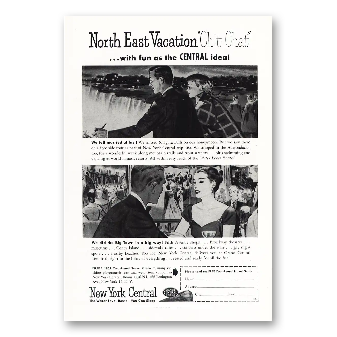 1952 New York Central Chit Chat With Fun Central Idea Vintage Magazine Print Ad