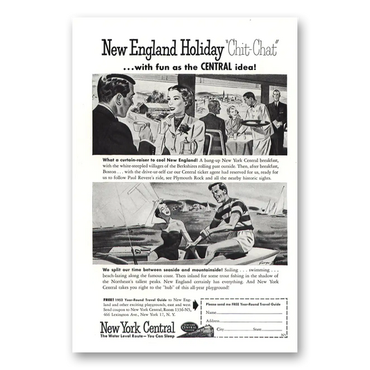 1952 New York Central New England Holiday Chit Chat Vintage Magazine Print Ad