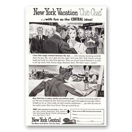 1952 New York Central New York Vacation Chit Chat Vintage Magazine Print Ad