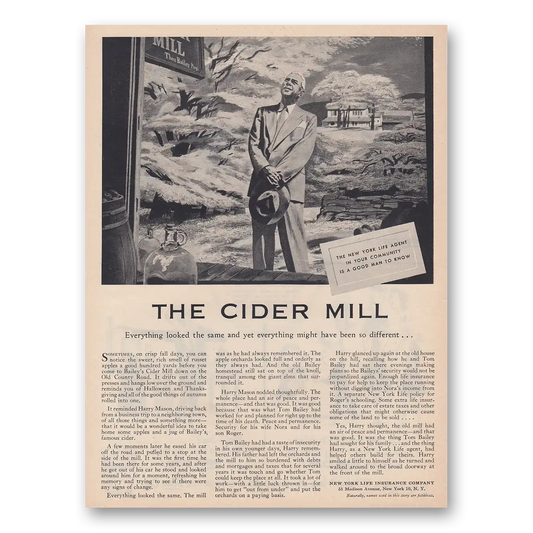 1952 New York Life Insurance Cider Mill Vintage Magazine Print Ad