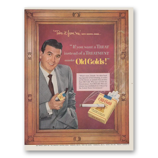 1952 Old Gold Cigarettes Take It From Me Says Dennis James Vintage Magazine Print Ad