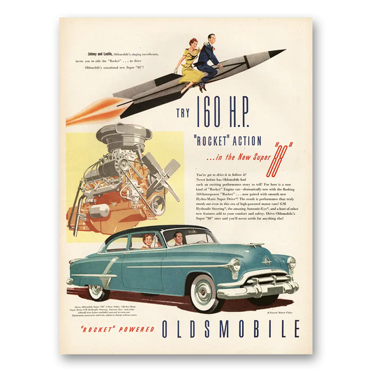 1952 Oldsmobile Rocket Action Vintage Magazine Print Ad