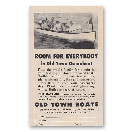 1952 Old Town Canoe Room for Everybody Oceanboat Vintage Magazine Print Ad