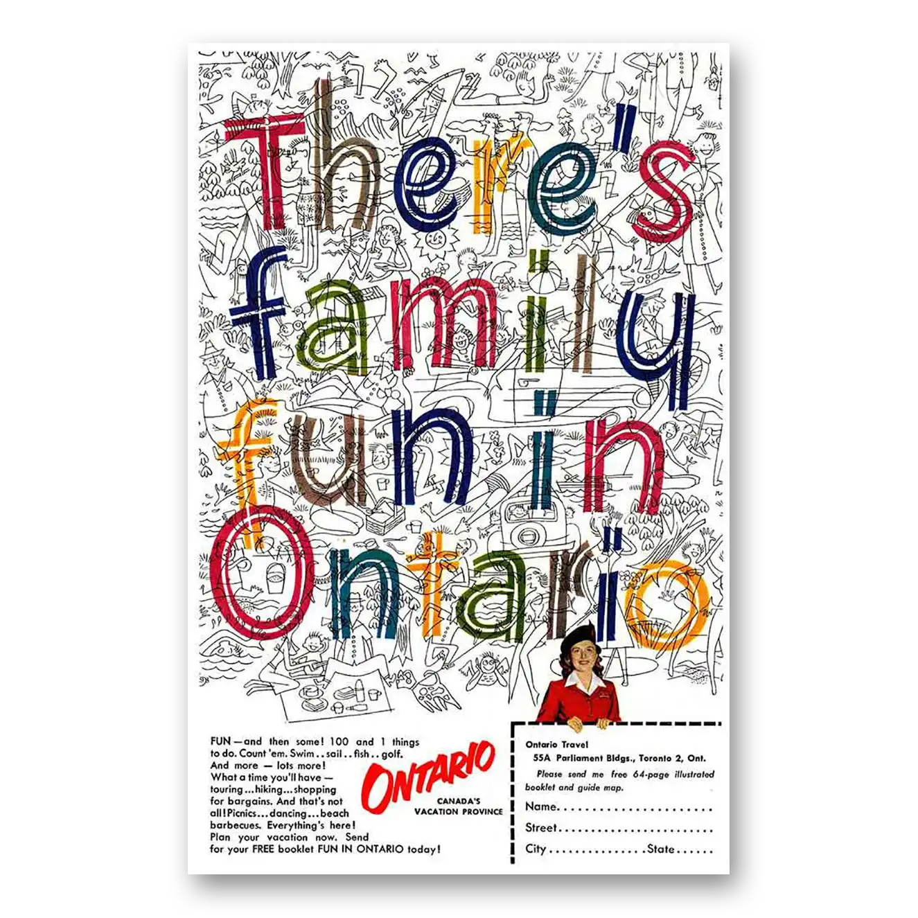 1952 Ontario Canada Theres Family Fun in Ontario Vintage Magazine Print Ad