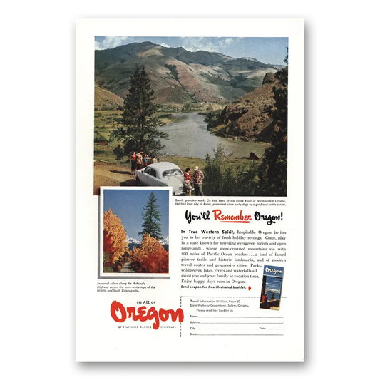 1952 Oregon Ox Bow Snake River Vintage Magazine Print Ad