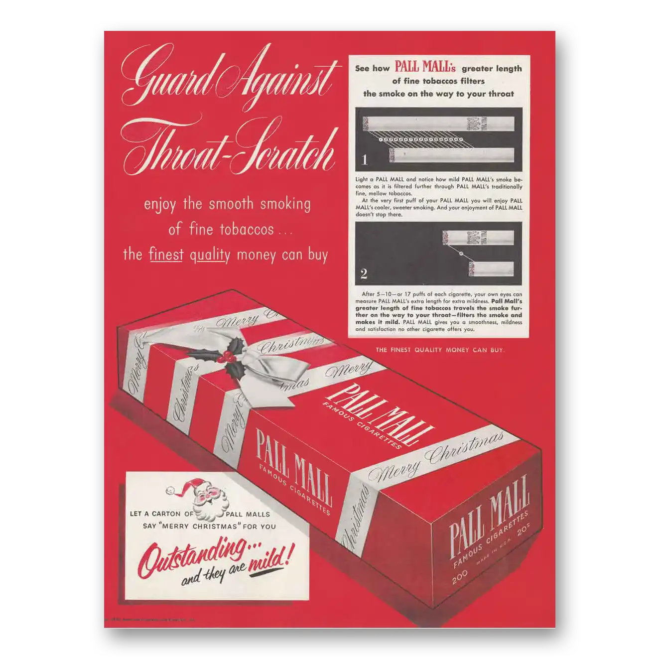 1952 Pall Mall Cigarettes Christmas Throat Scratch Vintage Magazine Print Ad