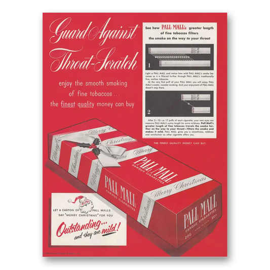 1952 Pall Mall Cigarettes Christmas Throat Scratch Vintage Magazine Print Ad