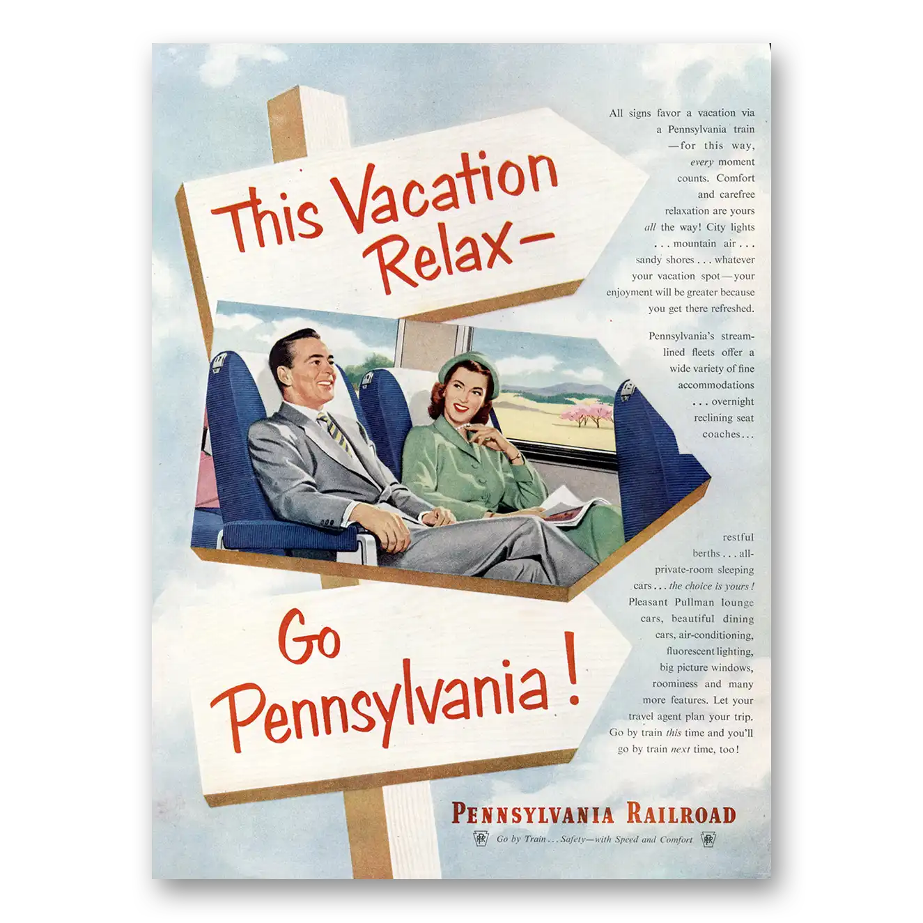 1952 Pennsylvania Railroad This Vacation Relax Vintage Magazine Print Ad