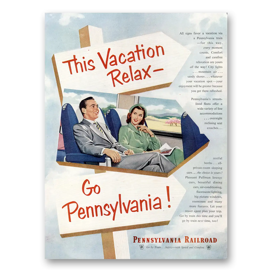 1952 Pennsylvania Railroad This Vacation Relax Vintage Magazine Print Ad