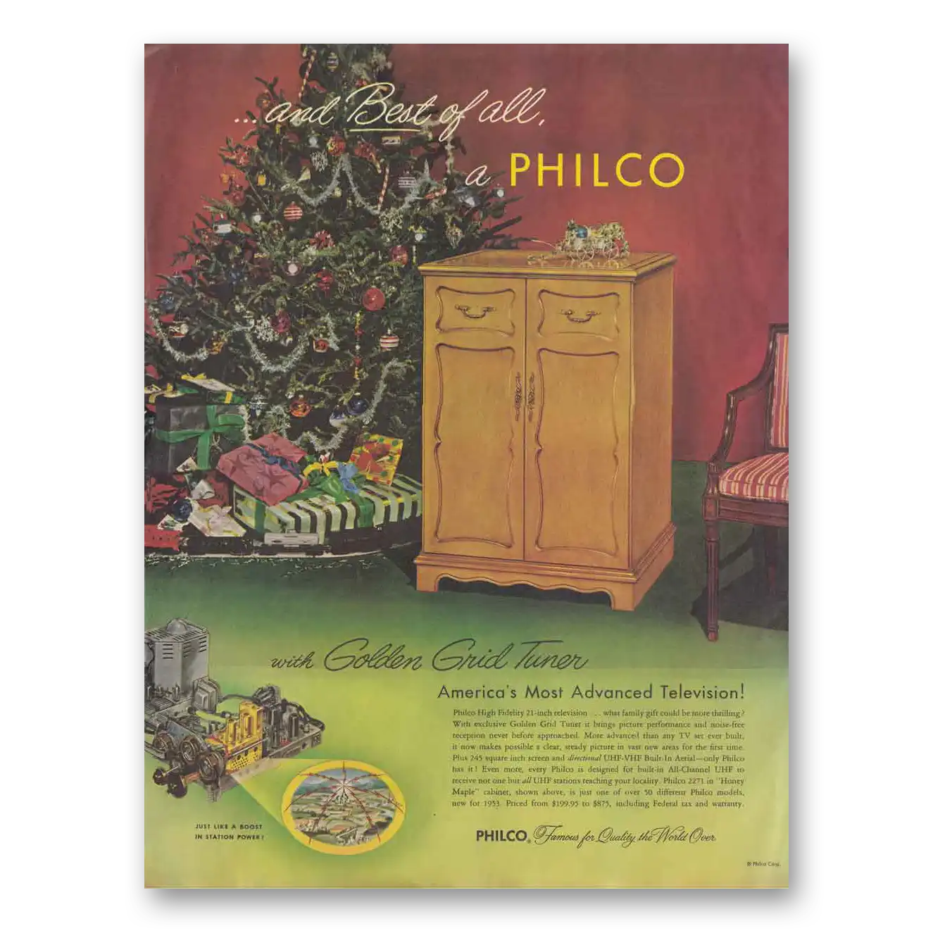 1952 Philco Television Golden Grid Tuner Vintage Magazine Print Ad