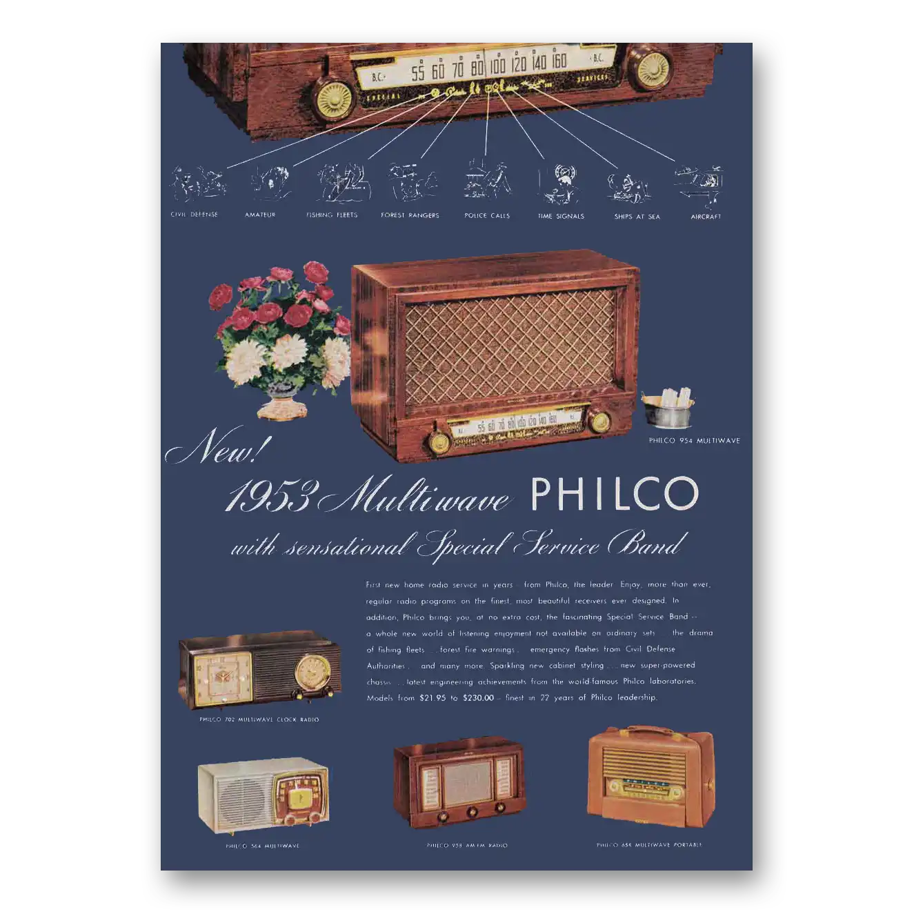 1952 Philco Radio Multiwave Special Service Band Vintage Magazine Print Ad