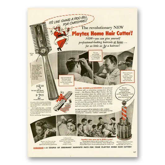 1952 Playtex Home Hair Cutter Vintage Magazine Print Ad