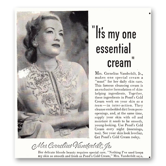 1952 Ponds Cold Cream Mrs Cornelius Vanderbilt Vintage Magazine Print Ad