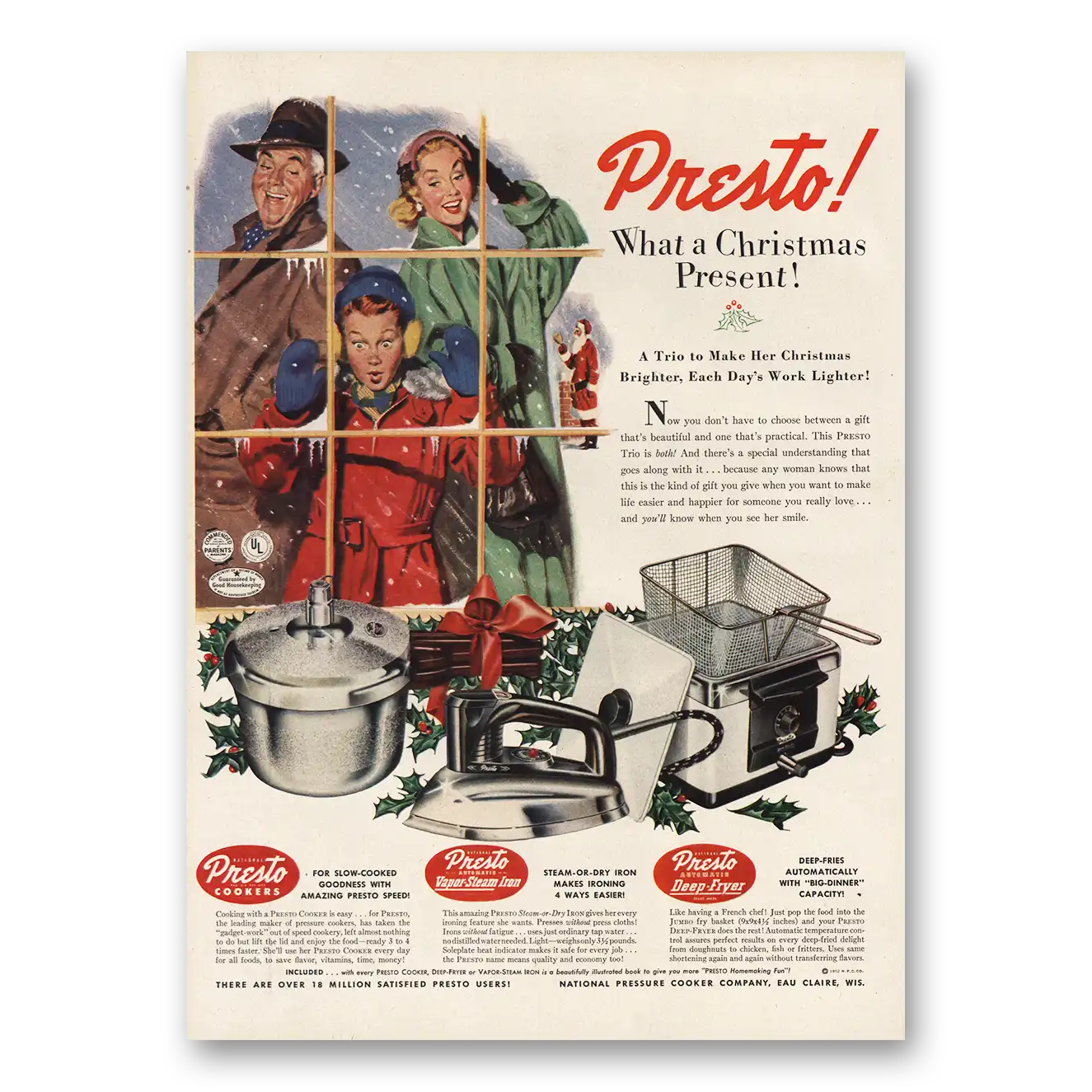 1952 National Pressure Cooker Presto Christmas Vintage Magazine Print Ad