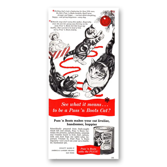 1952 Puss n Boots Holiday Fun Vintage Magazine Print Ad