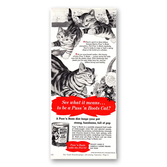 1952 Puss n Boots Cats Kittens See What It Means Vintage Magazine Print Ad