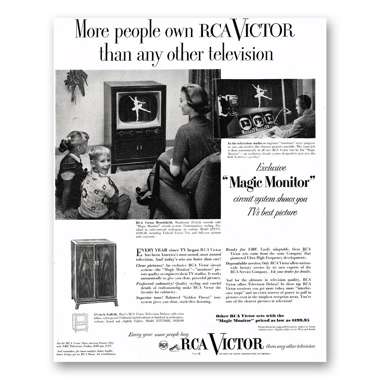 1952 RCA Victor Television Magic Monitor Vintage Magazine Print Ad