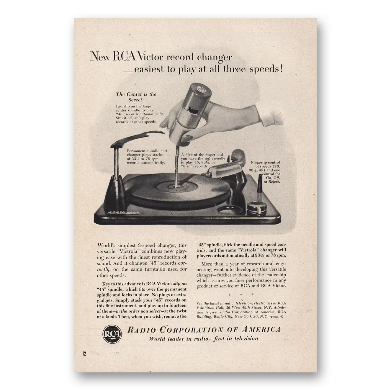 1952 RCA Victor Easiest to Play Vintage Magazine Print Ad