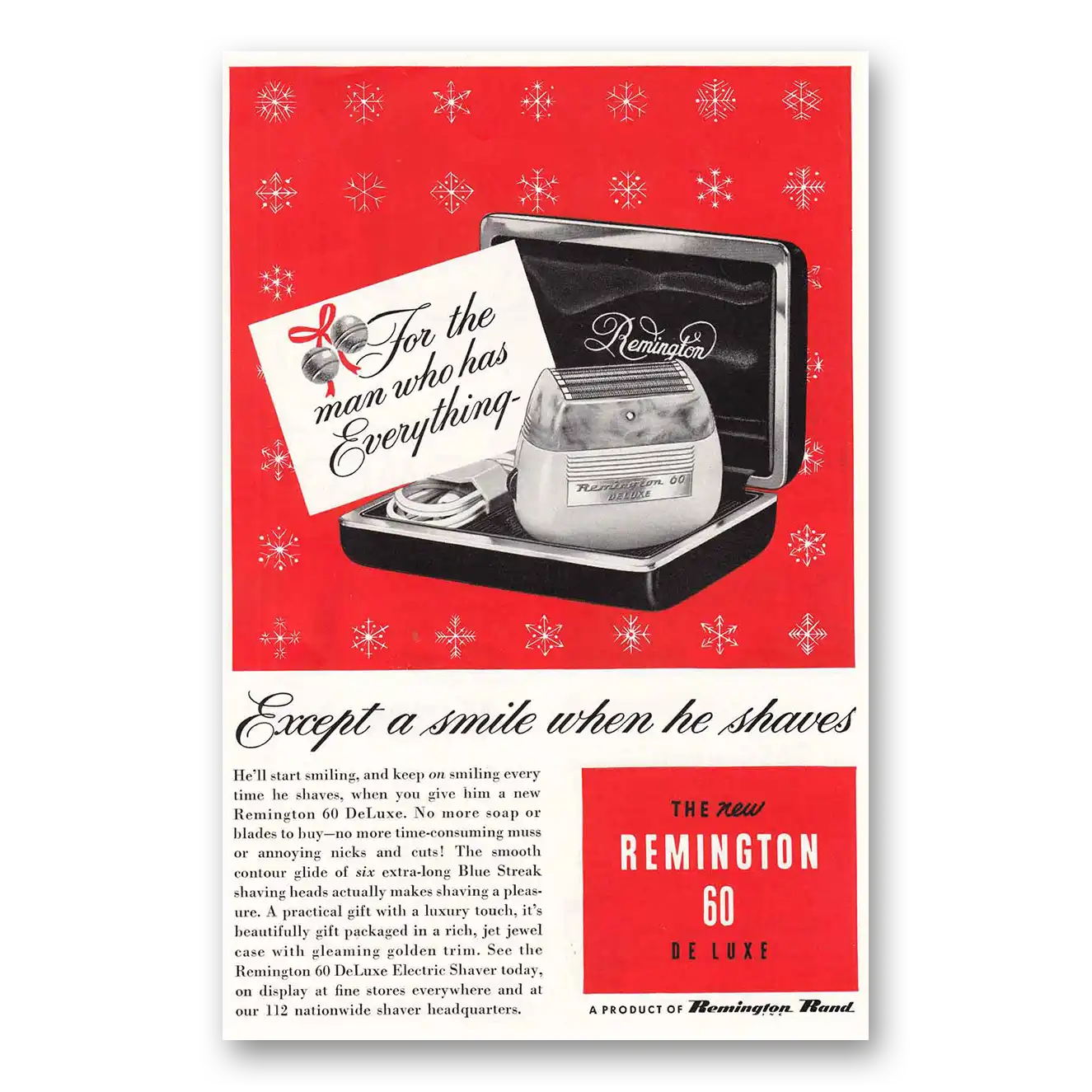 1952 Remington Electric Shavers For the Man Vintage Magazine Print Ad