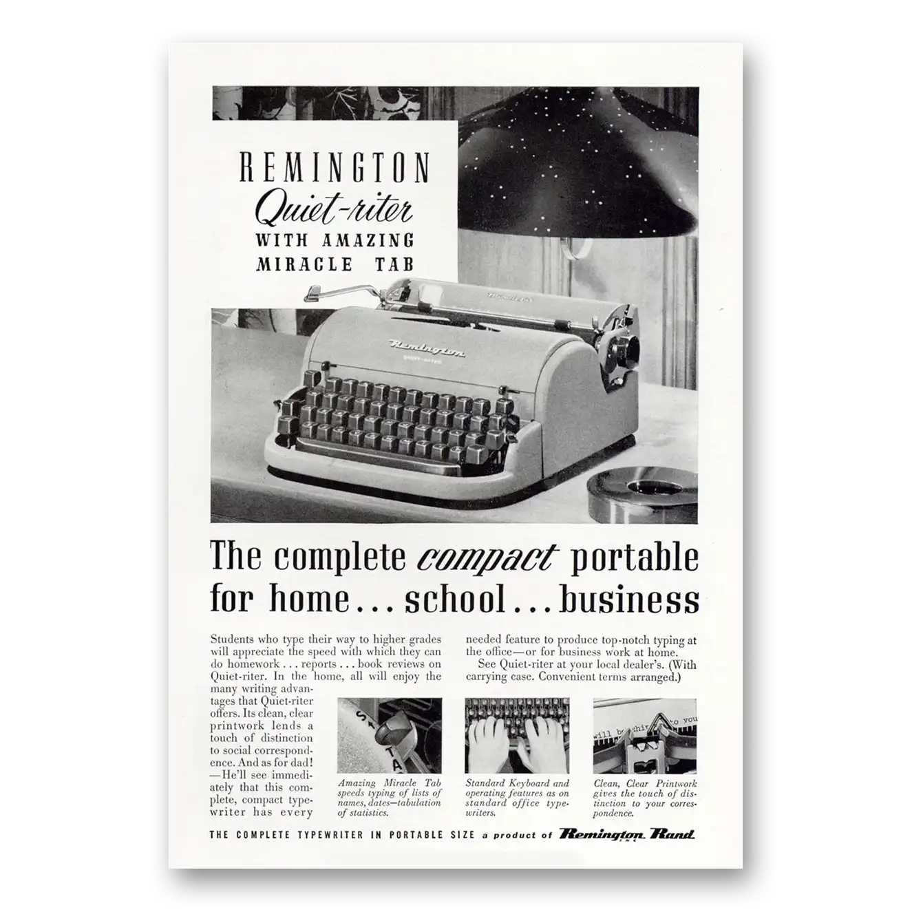 1952 Remington Typewriter Quietriter Typewriter Amazing Miracle Vintage Magazine Print Ad