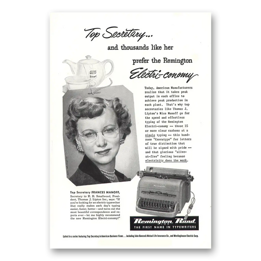 1952 Remington Typewriter Frances Manoff Top Secretary Vintage Magazine Print Ad