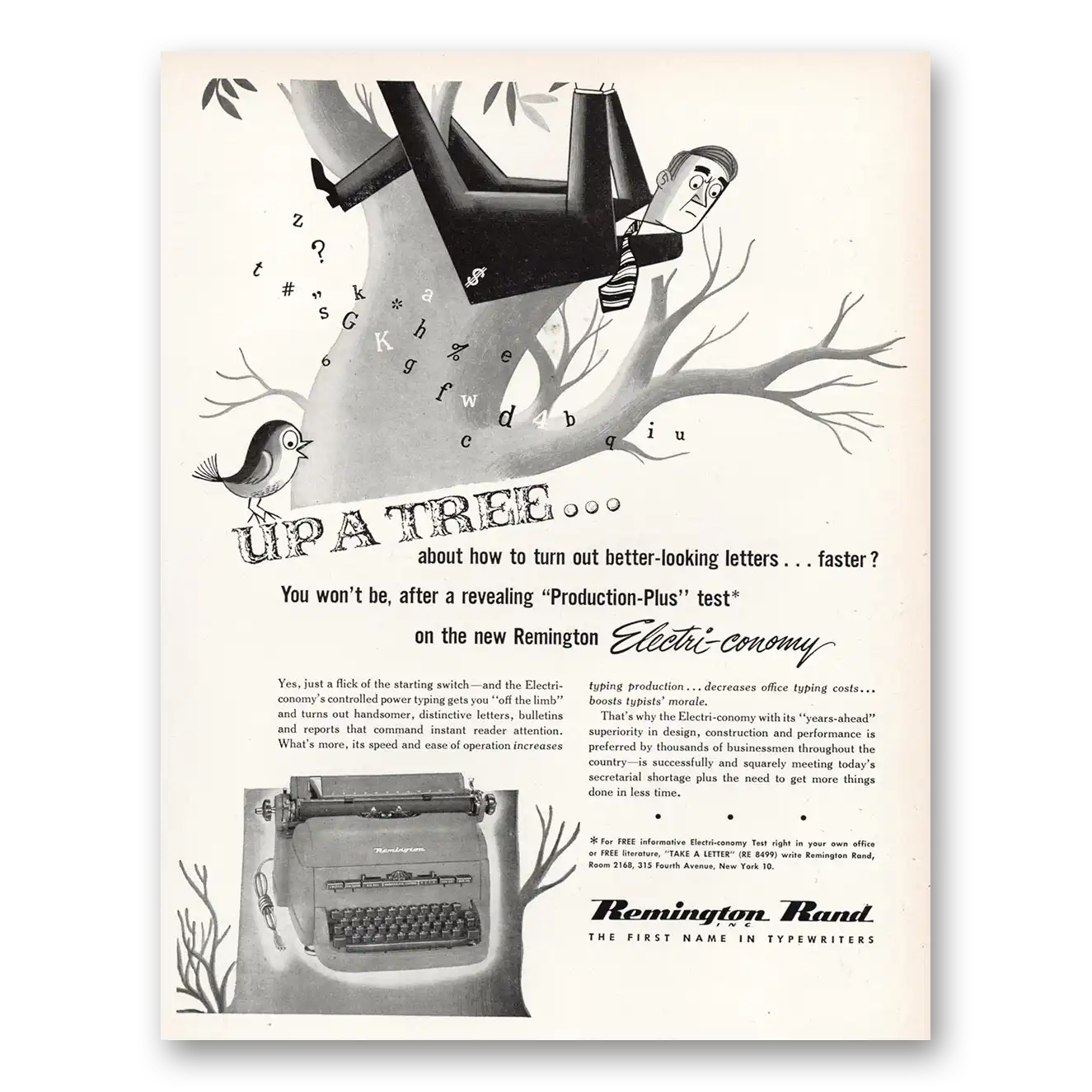 1952 Remington Typewriter Up a Tree Vintage Magazine Print Ad