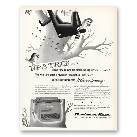 1952 Remington Typewriter Up a Tree Vintage Magazine Print Ad