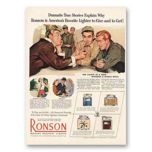 1952 Ronson Dramatic True Stories Vintage Magazine Print Ad