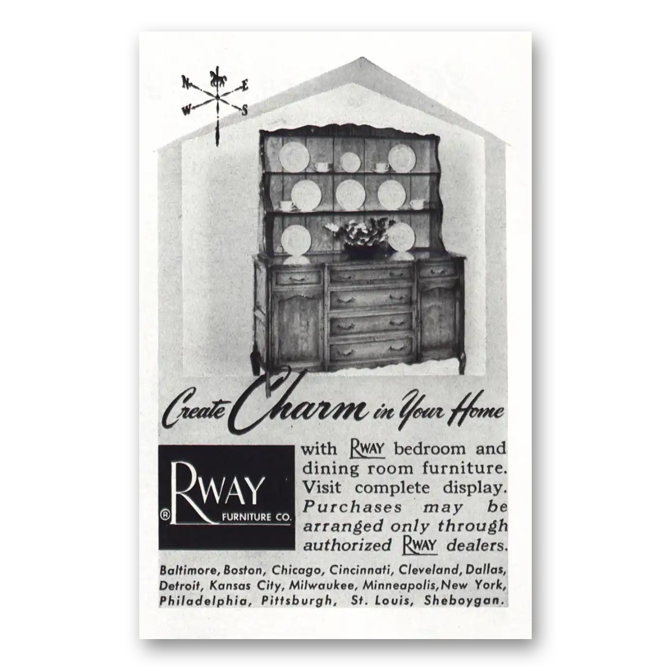 1952 Rway Northern Furniture Create Charm in Your Home Vintage Magazine Print Ad