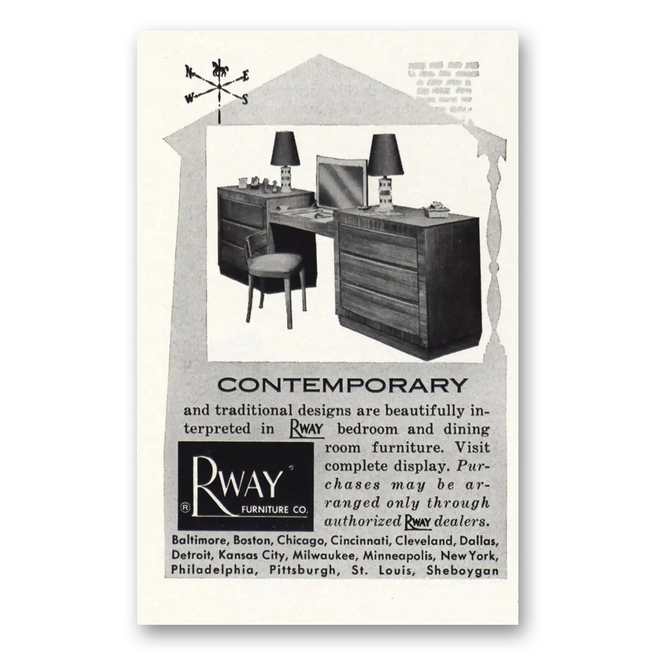 1952 Rway Northern Furniture Contemporary and Traditional Designs Vintage Magazine Print Ad