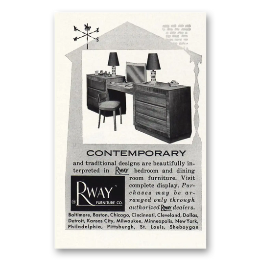 1952 Rway Northern Furniture Contemporary and Traditional Designs Vintage Magazine Print Ad