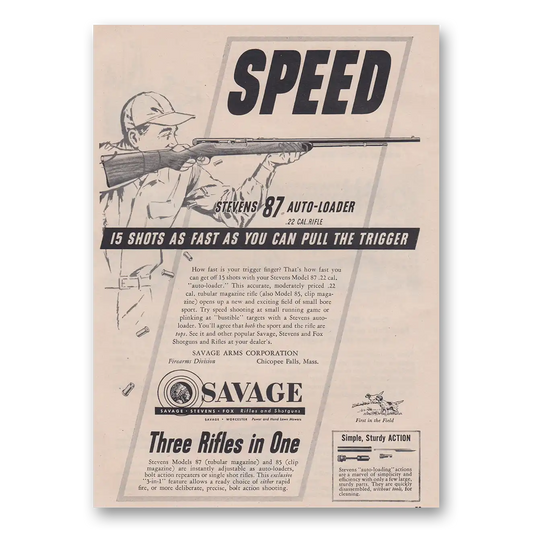 1952 Savage Arms As Fast As You Can Pull the Trigger Vintage Magazine Print Ad