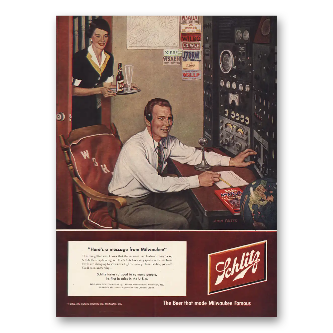 1952 Schlitz Beer Message From Milwaukee Vintage Magazine Print Ad