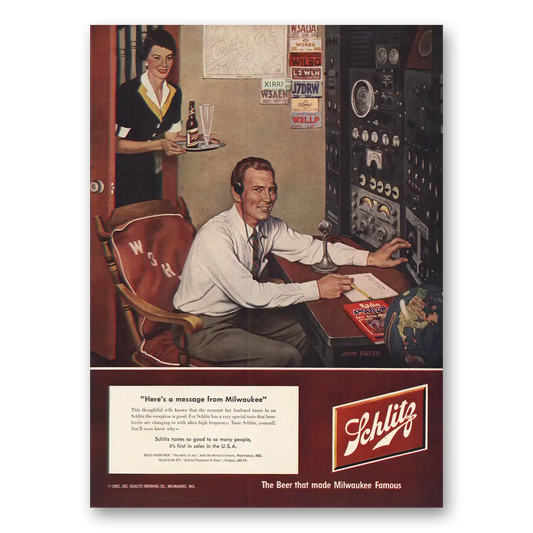 1952 Schlitz Beer Message From Milwaukee Vintage Magazine Print Ad