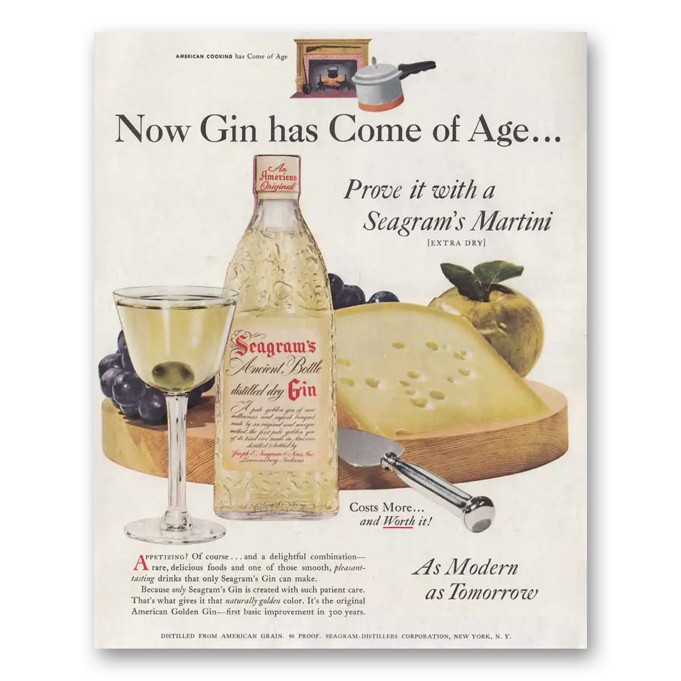 1952 Seagrams Ancient Bottle Gin Has Come of Age Vintage Magazine Print Ad