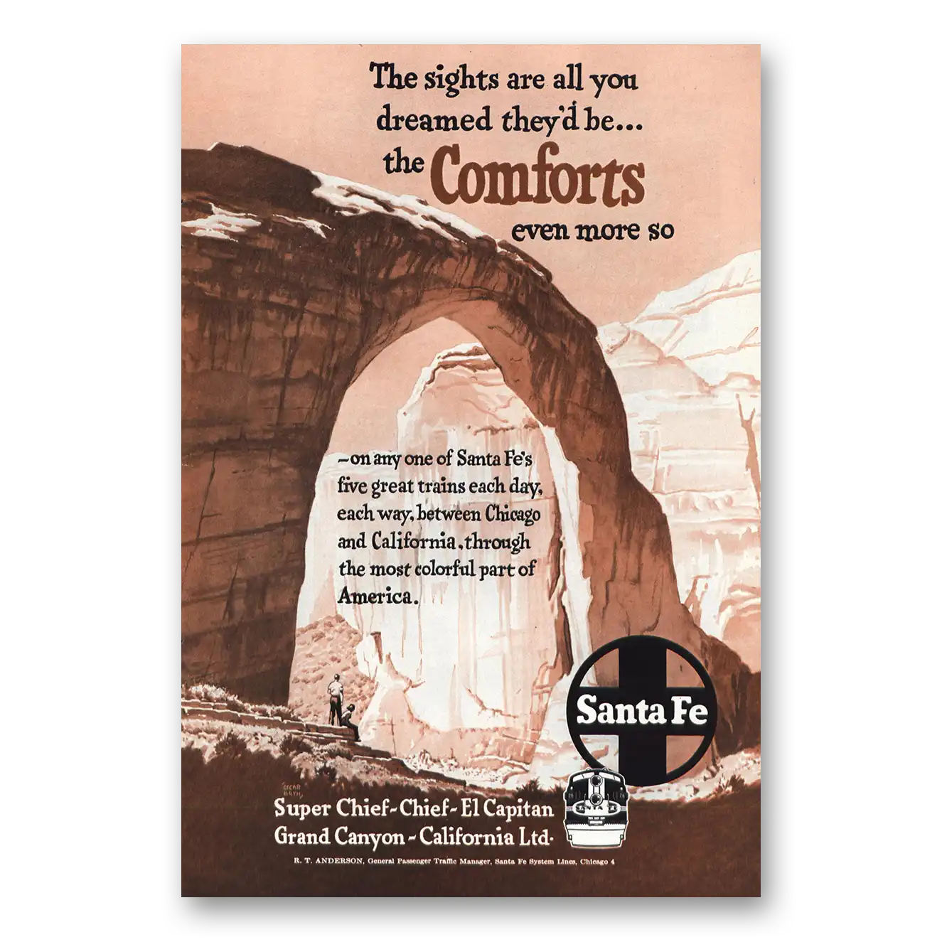 1952 Santa Fe Railway Comforts Vintage Magazine Print Ad