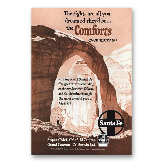 1952 Santa Fe Railway Comforts Vintage Magazine Print Ad